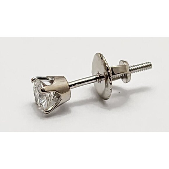 Unique Single 14K Solid White Gold Designer Diamond Stud Screw Back Earring - Picture 6 of 12